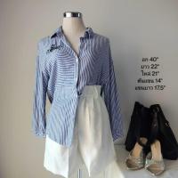ราคา เสื้อเชิ้ตมือสอง อก 40" สีฟ้าลายทาง ปักโลโก้ (27557399044)