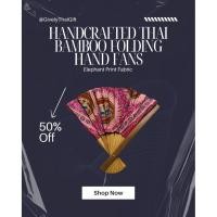 ราคา พัดไม้ไผ่ลายช้างไทย แฮนด์เมด | Thai Bamboo Fan with Elephant Design (41315978570)