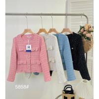 ราคา เสื้อคลุมทวิตคอกลม แขนยาว กระดุมทองผ่าหน้า มีเลื่อมกากเพชร #H5858 (22855314703)