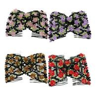 ราคา Girls Rose Pattern Beaded Stretch Hair Comb Double Clips Hairpins Insert (49703996907)