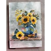 ราคา ภาพวาดดอกไม้ในแจกัน ภาพวาดสีน้ำ ขนาดA4 กระดาษร้อยปอนด์ (24840386690)