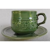 ราคา แก้ว กาแฟ ลายไทย พร้อมจานรอง สีเขียว ถ้วยชา โอทอป ลำปาง otop lampang (23675029602)