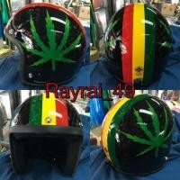 ราคา หมวกกันน็อควินเทจ หมวกกันน็อคคลาสสิค สีดำลายใบกัญชา หรือสั่งชิวหน้านูน (1933982818)