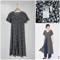 ราคา GU เดรสยาว แขนสั้น สีดำลายดอก เดรสญี่ปุ่นมือสอง (44706362784)