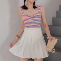 ราคา พร้อมส่ง เสื้อครอปสายเดี่ยวสีรุ้ง (7361531228)