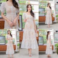ราคา พร้อมส่งป้าย Love Ladyเดรสลูกไม้ แขนตุ๊กตา คอเหลี่ยม ชุดงานบุญ งานน่ารัก (24319153741)