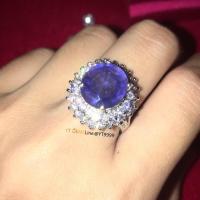 ราคา แหวนไพลิน ล้อมเพชร แหวนเงินแท้ ชุบทองคำขาว พลอยไพลินแท้ เพชร Swiss YTG-11062 (27273327064)