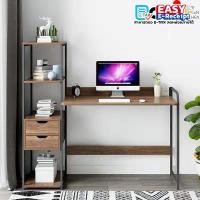 ราคา โต๊ะทำงาน โต๊ะคอมพิวเตอร์ พร้อมชั้นวางหนังสือด้านข้าง ลิ้นชัก2 ช่อง รุ่น T-006 NJIAN010111 สีน้ำตาล (10235550073)