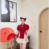 ราคา สินค้าพร้อมส่ง ( เฉพาะเสื้อ )เสื้อตรุษจีน ผ้าวูลเวฟคอจีนติดกี่เพ้าอกทรงหยดน้ำแขนตุ๊กตาผ่าหน้าแต่งโบว์พร้อมสายผูกเอวA5912 (27887246314)
