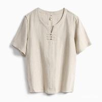 ราคา ♞เสื้อยืดแขนสั้นผู้ชาย 2020 สไตล์ใหม่ ผ้าลินิน ปุ่ม แขนสั้น ผ้าฝ้ายลินิน คอกลม หลวม เสื้อผ้าฤดูร้อน (24945457998)