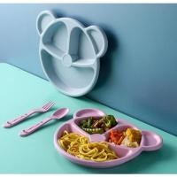 ราคา จานข้าวหมีสามช่องพร้อมช้อน จานข้าวเด็ก จานอาหาร 3หลุม พร้อมช้อนส้อม (41107280390)