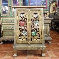 ราคา ตู้ไม้ ตู้เก็บของ ตู้พระธรรม ขนาด กว้าง 46 x ลึก 27 x สูง 64 ซม. สีทองเก่าโบราณ สไตล์ไทยล้านนา ตกแต่งลวดลาย สวยงาม (15111985170)