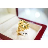 ราคา S.R. แหวนทองเขียวส่องเพชรซีกโบราณ เม็ดละ 0.15 กะรัต ล้อมเขี่ยวส่อง เม็ดละ 0.05 กะรัต น้ำ100 ขาวสวยไฟดี พร้อมใบรับรองสินค (28319024296)
