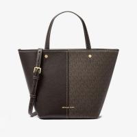 ราคา MICHAEL KORS Flora Small Signature Logo and Pebbled Leather Tote Bag (49505882583)