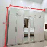 ราคา พร้อมส่ง ตู้เสื้อผ้าสีขาวขนาด270ซม.สูงพิเศษ248ซม.สไตล์โมเดิร์น บานเปิด 6 ประตูมีกระจกส่องเต็มตัว ฟังค์ชั่นครบจุได้เยอะ (43106987746)