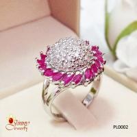 ราคา แหวนเงินแท้ แหวนพลอยทับทิมแท้ ประดับเพชร cz PL0002 (368968515)