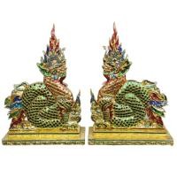 ราคา นาคไม้ นาคไม้แกะสลัก นาคคู่ ติดกระจกสี ขนาด 24" นาคคู่ทอง พญานาค นาคคู่ไม้แกะสลัก ไม้แกะสลัก ของประดับตกแต่ง สไตล์ล้านนา (14017213649)