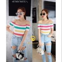 ราคา เสื้อปาดไหล่สีรุ้งสวย งานน่ารักมาก สีหวาน ใส่ได้ (6332477853)