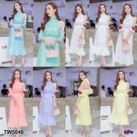 ราคา เดรสยาว คล้องคอ ชุดโชว์หลัง เว้าไหล่ แขนระบาย แม็กซี่เดรส สีสดใส ชุดเที่ยว ชุดไปทะเล เสื้อผ้าแฟชั่น 5048 (8758407932)