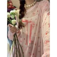 ราคา ฤดูร้อนใหม่โบว์พิมพ์แขนยาวบางครีมกันแดดปกเสื้อยืดสําหรับผู้หญิงหวานและหลวมชีฟองสีชมพูด้านบน (29482863284)