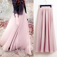 ราคา 2022 [J HOT] Bohemia Long Skirts Women Stretch High Waist Solid Chiffon A-Line Casual Pleated Maxi (27904193753)