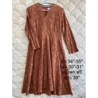 ราคา varinn_vr เดรสลูกไม้สีส้มอิฐ เดรสทำงาน (9108667768)