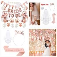 ราคา 3 ชิ้นต่อชุดเจ้าสาวในธีมเจ้าสาวตกแต่งชุดผ้าคลุมหน้าเจ้าสาว Sash Tiara ที่คาดผมแบนเนอร์ Bachelorette (29336725293)