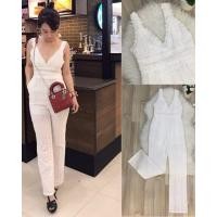 ราคา ชุดจั๊มสูทขายาวผ้าลูกไม้ฉลุ s (7771431961)