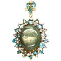 ราคา เข็มกลัดพลอยแท้ เขียวส่อง 22 x 27 mm. ล้อม เพทาย เงินแท้ 925 ชุบทอง 18k (25812463020)