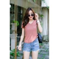 ราคา เสื้อยืดคอวี แขนสั้น กระเป๋าแหลม ผ้าเรย่อนผ้าเรย่อนเกรดคุณภาพ ใส่สบาย แบบ Basic รอบอก 34"-36" ยาว24 งานป้ายgiant (9255859498)
