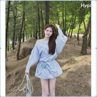 ราคา *เดรสแฟชั่นผู้หญิง ชุดเซ็ตผ้าไหมพรมคอปาดไหล่แขนยาวกระโปรงทรงเอมีโบว์เข้ารูปมินิสวยหรูสุดๆ (29627691745)