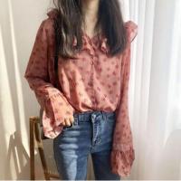 ราคา [พร้อมส่ง]เสื้อชีฟองเกาหลีลายดอก แขนยาว (2110969741)