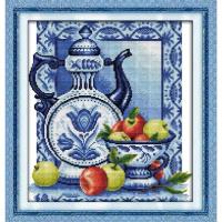 ราคา *พร้อมส่ง* ชุดปักครอสติช ลายผลไม้ในชุดลายคราม (ปักเต็มผืนผ้า ผ้า11CT พิมพ์ลาย ปัก 3 เส้นเล็ก) ขนาด 43*46 ซม. (15387121773)