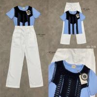 ราคา BT 03-7115 เซท 2 ชิ้น เสื้อยืดแขนสั้นสีฟ้าแต่งลูกไม้สีดำ มาพร้อมกางเกงขายาวสีขาว (26331251610)