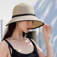ราคา หมวกสานสีดําปีกกว้าง กันแดด ไปทะเล เท่ สวย อินเทรนด์ พับได้ หมวกสานปีกกว้าง (56006064758)