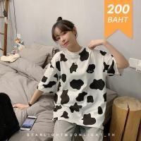 ราคา starlightmoonlight เสื้อoversizeแขนสั้นลายวัว เสื่อลายวัว (7446894812)