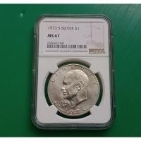 ราคา เหรียญเกรด NGC MS67-Eisenhower Silver Dollar 1973-S #เนื้อเงิน .400 Silver (51101132417)