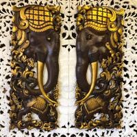 ราคา แผ่นช้าง แผ่นไม้แกะสลัก ไม้สัก ไม้แกะสลัก ฉลุลายรูปช้าง สีทอง ขนาด 35x90cm.1คู่ แผ่นไม้แขวนผนัง งานฝีมือ ของตกแต่งผนัง ส (22336454992)