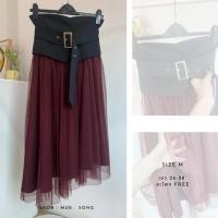ราคา กระโปรง ผ้ามุ้ง สีแดง เลือดหมู คลุมเข่า มือสอง (25278890359)