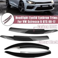 ราคา Glossy Black/Carbon Fiber Car Front Headlights Eyebrow Eyelids Trim Stickers For VW Scirocco R GTS (55753223812)