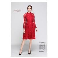 ราคา ชุดเดรสสั้นผ้าลูกไม้สีแดงเลือดหมู คอสูงสไตล์คอจีน แขนยาว กระโปรงทรงเอ สวยดูดี (2652522657)