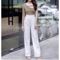 ราคา โค้ดส่วนลด 715SMEDDAY ขายดีกางเกงขายาว เอวสูง ทรงกระบอกกลาง ผ้าฮานาโกะ (1178204241)