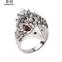 ราคา broadhappyแหวนนกอินทรีหัวผู้ชายวินเทจ Rhinestone ฝัง แหวนเกลี้ยง (1782486810)