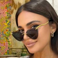 ราคา เพชรตัดสามเหลี่ยมทองโลหะไม่มีขอบแว่นกันแดดผู้หญิงผู้ชายออกแบบหรูหราชาไล่โทนสีเลนส์อาทิตย์แว่นตาเฉดสีแว่นตาย้อนยุค (27663555734)