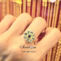 ราคา แหวนเงินแท้ชุบสีทอง ฝังพลอยไพลินแท้ ล้อมดอกไม้ (Blue Sapphire Ring) 3.09g เบอร์ 54# (40963788188)