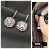 ราคา (พร้อมส่ง) Toonjen ต่างหูประดับเพชร cz เรียบหรู สีเงิน คุณภาพดี น้ำหนักเบา ไม่เจ็บหู ❤️ใส่ออกงาน ❤️ใส่งานแต่ง (13019073310)