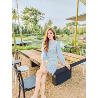 ราคา งานเดรสแต่งลูกไม้สีเขียวมิ้นแต่งปลายแขนงานซิปหลังงานป้ายYADAขนาดS (23755331797)