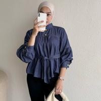 ราคา Floral Id - Laviena Denim Gold Button Jeans Blouse Womens Top Official Casual Basic Long Shirt (44225114319)