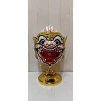 ราคา หัวโขน หนุมาน สำหรับเด็กเล็ก รอบหัวไม่เกิน 21 นิ้ว งานกระดาษ ปิดทองเค ประดับเพชรคริสตัล ฟรีขาตั้งสีแดง khon mask (24038157074)