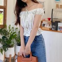 ราคา เสื้อปาดไหล่ เสื้อแขนสั้นมีระบาย เสื้อลายดอก (23674585442)